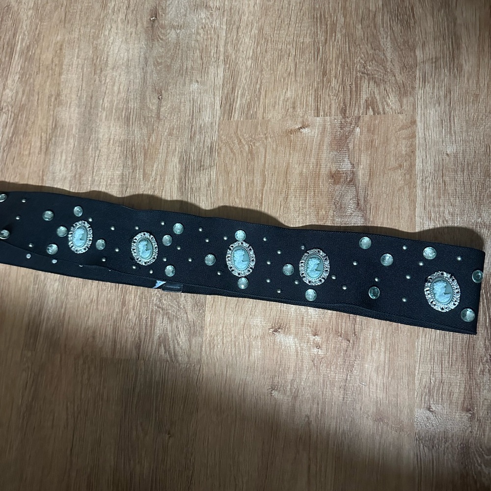 Black Belt with Silver Studs and Cameo Accents